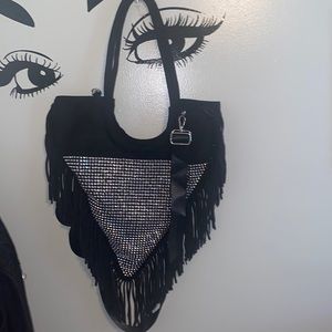 SHEIN Black suede triangle purse with rhinestones